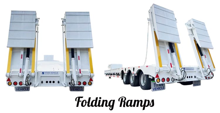 Operation of low bed semi trailer folding ramps 