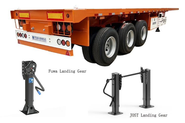 landing gear of the flatbed truck trailer